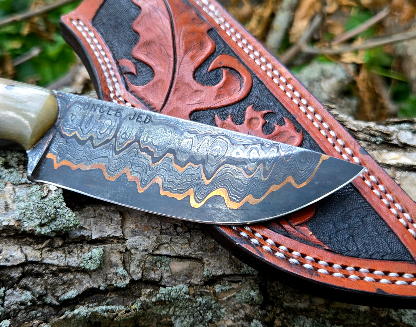 Copper Damascus Drop Point